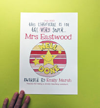 Load image into Gallery viewer, Personalised Super Teacher Certificate