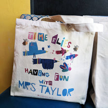 Load image into Gallery viewer, Personalised Time Flies With A Fun Teacher Bag