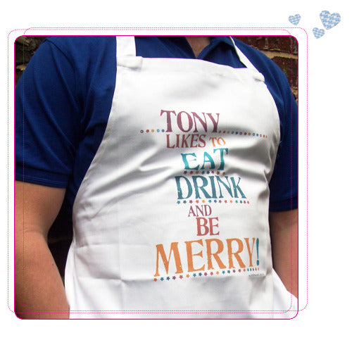 'Eat drink & be merry' personalised apron