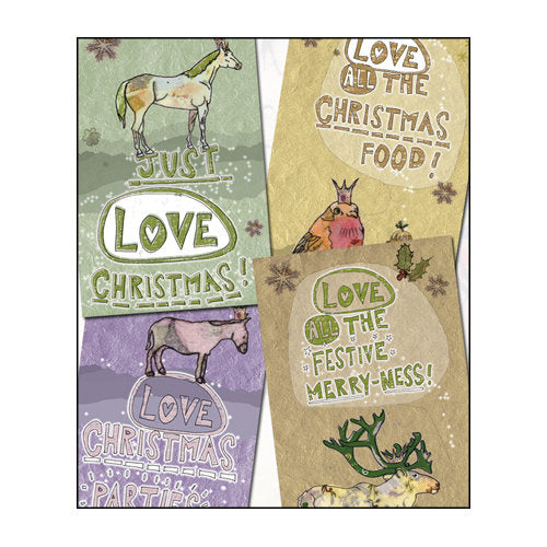A fantastic collection of 4 assorted contemporary Christmas card designs.