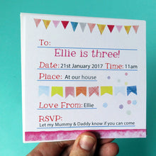 Load image into Gallery viewer, Personalised Girl's Party Invites Pack Of Six