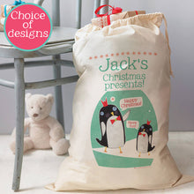 Load image into Gallery viewer, Personalised Christmas Penguins Sack