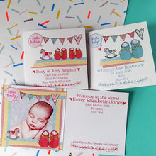 Load image into Gallery viewer, Personalised New Baby Announcement Cards Pack Of Six