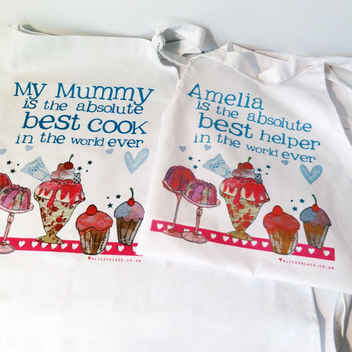 Personalised little and large combo aprons