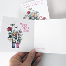 Load image into Gallery viewer, Pack of 6 Thank you for helping me to grow and flourish Teacher Cards