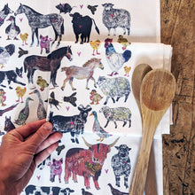 Load image into Gallery viewer, &#39;Farmyard Friends&#39; Illustrated Tea Towel
