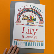 Load image into Gallery viewer, Personalised Big Unicorn Birthday Card
