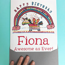 Load image into Gallery viewer, Personalised Big Unicorn Birthday Card
