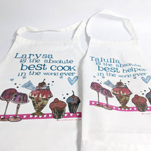 Load image into Gallery viewer, Personalised little and large combo aprons
