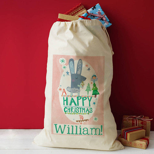 Personalised Christmas Bunny gift sack