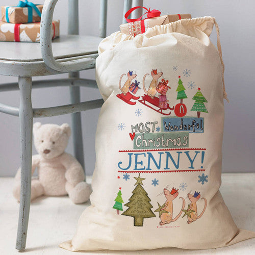 Personalised Christmas Mice gift sack