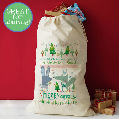 Personalised Christmas Sack For Happy Couples