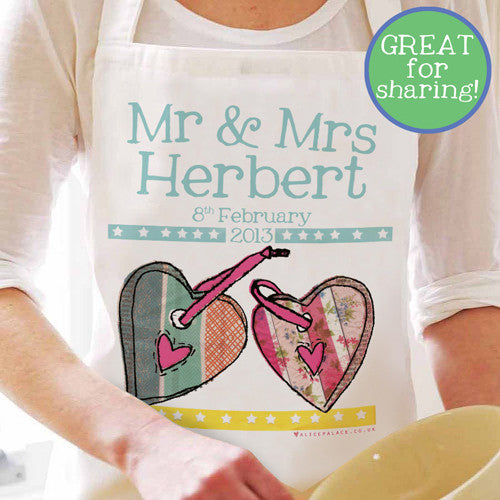 Personalised Mr And Mrs Love Hearts Apron