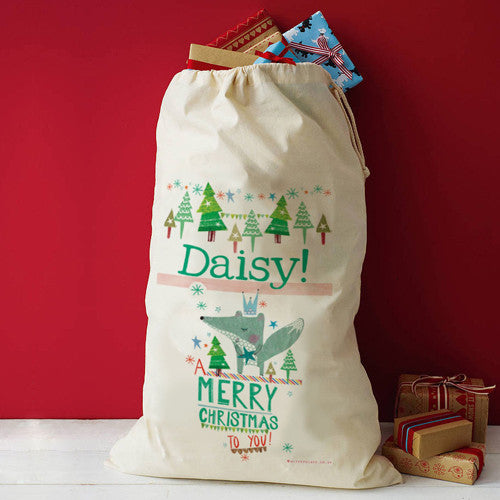 Personalised Christmas Foxy gift sack