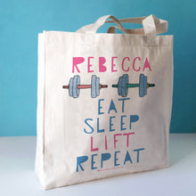 Load image into Gallery viewer, Eat Sleep Lift Repeat Personalised Gym Bag
